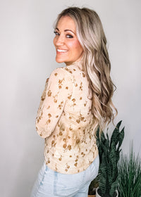 Cream Latte Mesh Sleeve Top