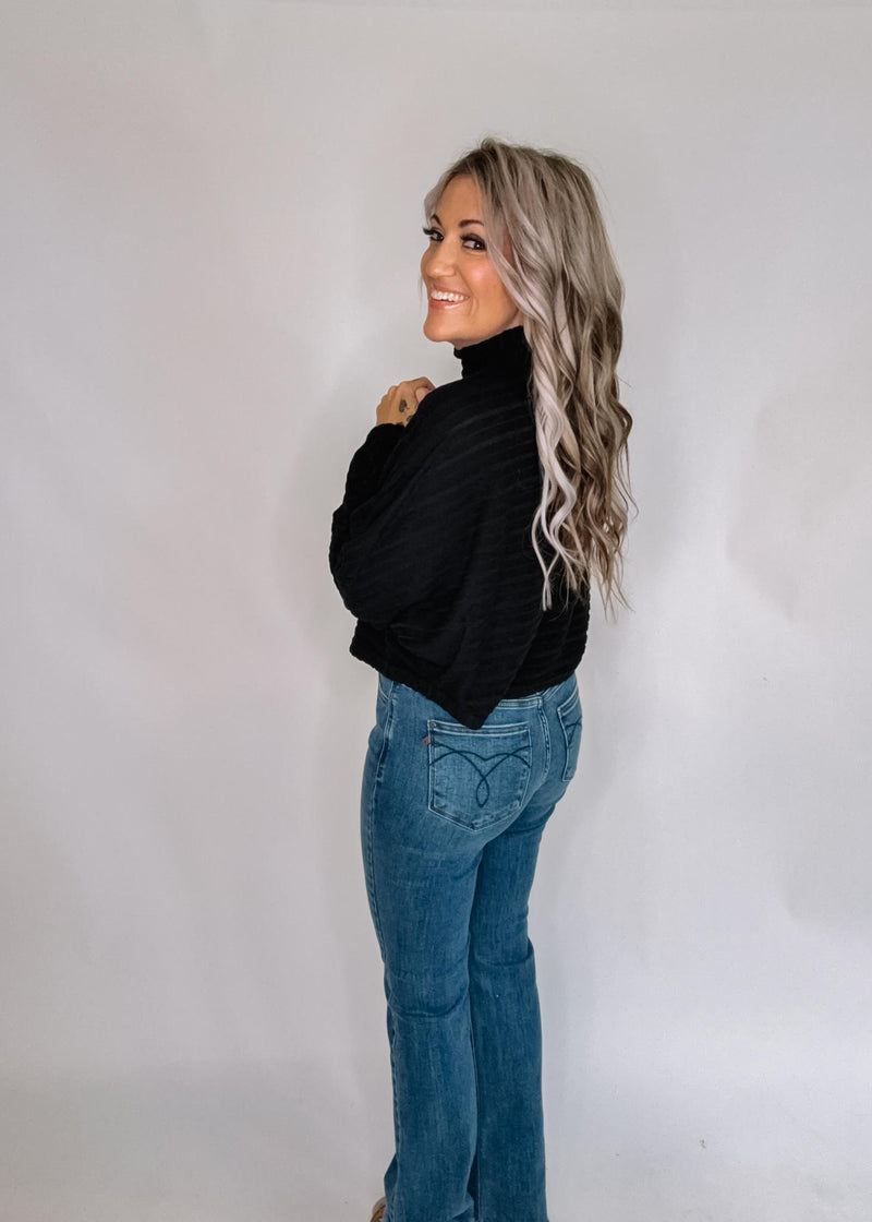 Black Textured Stripe Long Sleeve Dolman