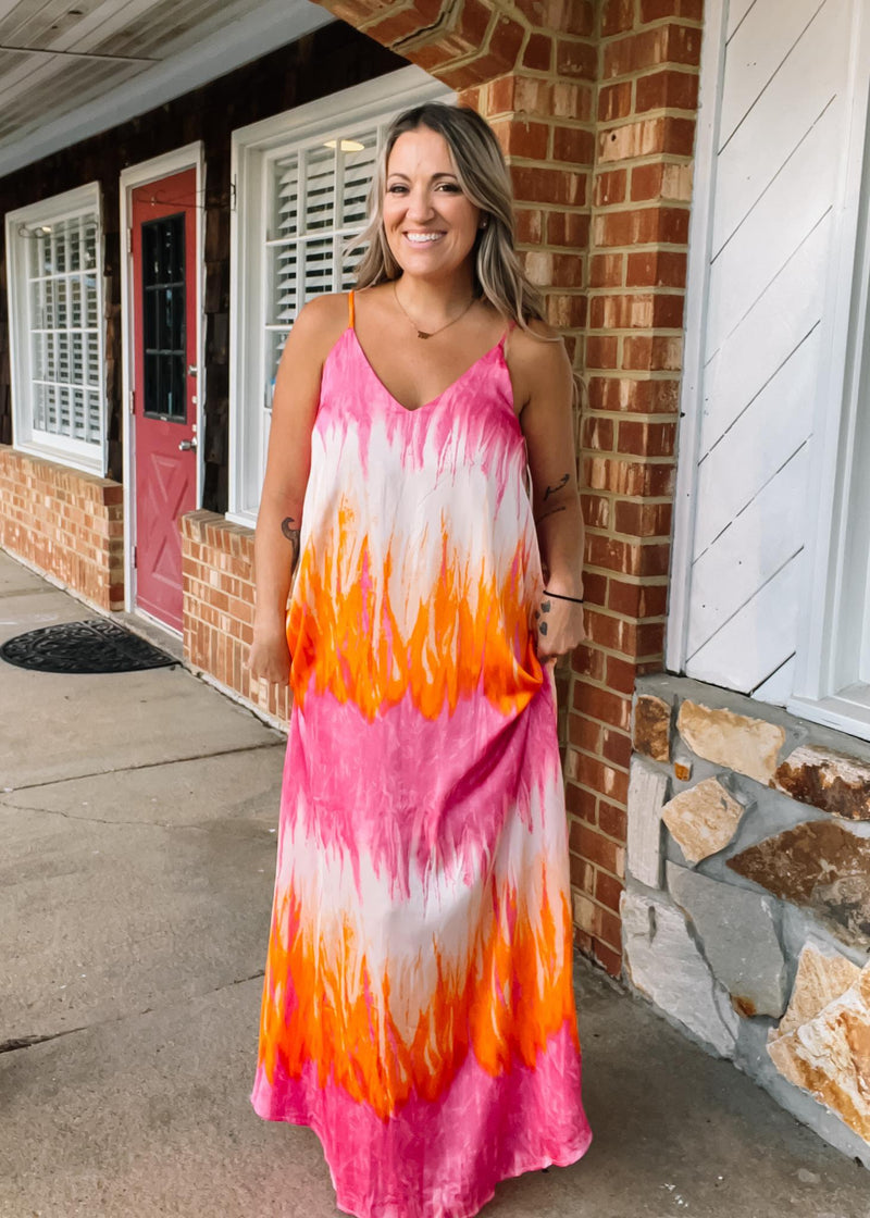 Pink and Orange Cami Dress Medium