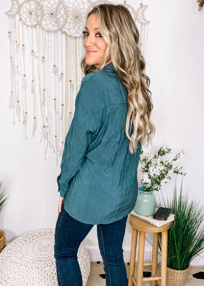 Jewel Crinkle Blouse with Drawstring Waist