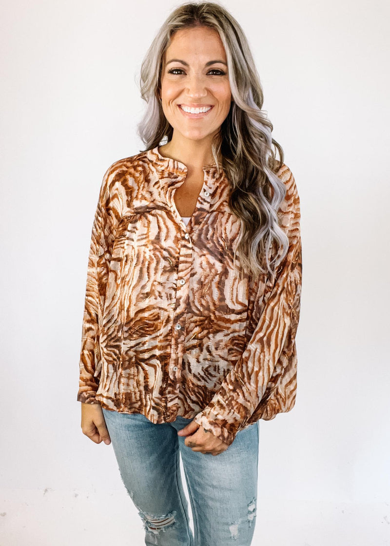 Brown Tiger Printed Blouse