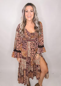 Flare Sleeve Tiered Midi Dress