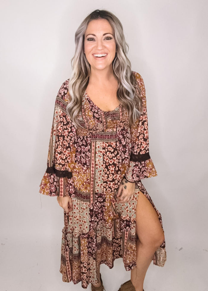 Flare Sleeve Tiered Midi Dress