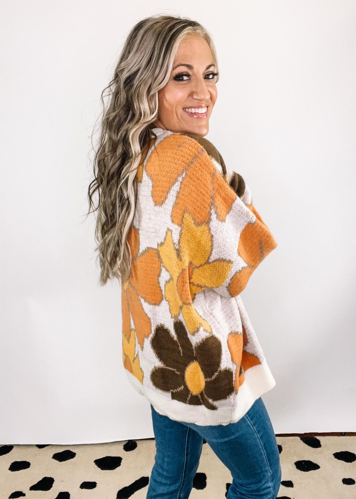 Oatmeal Floral Knit Round Neck Sweater