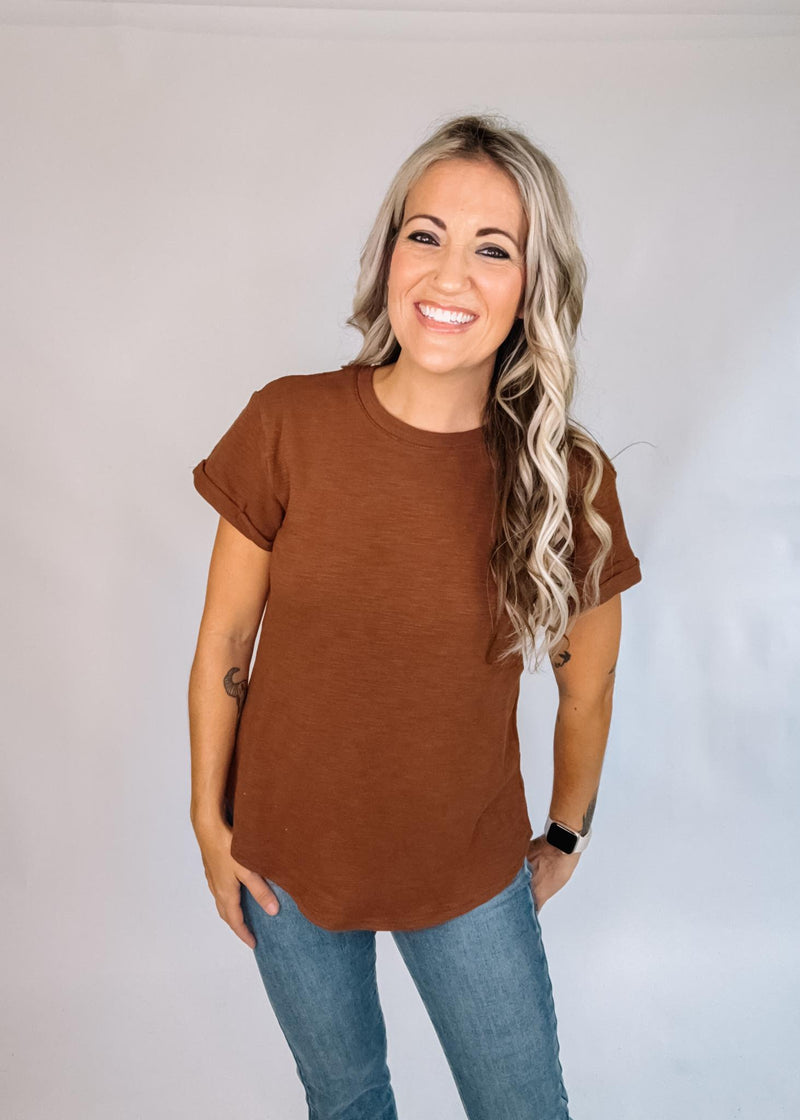 Round Neck Cuffed Sleeve T-Shirt