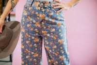 Floral Denim Wide Leg Pant