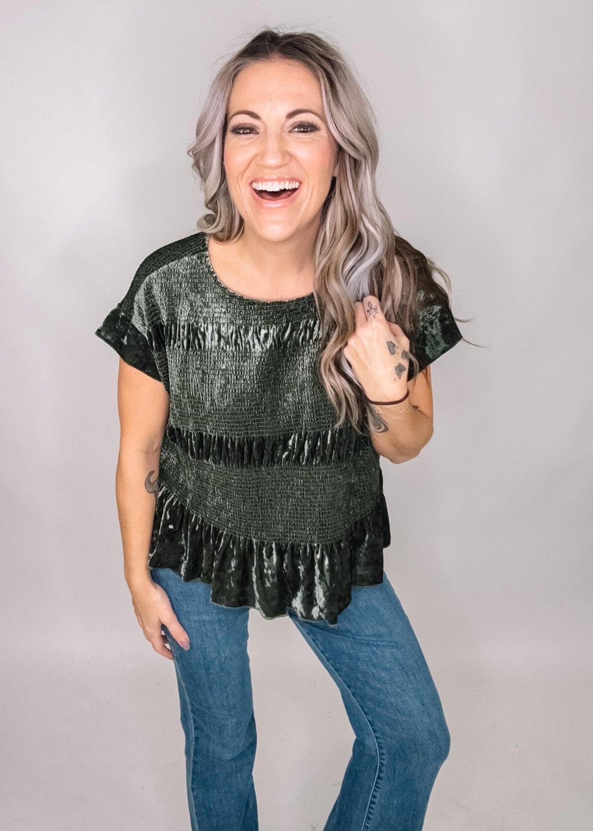 Green Velvet Textured Top