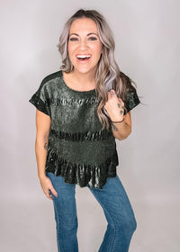 Green Velvet Textured Top