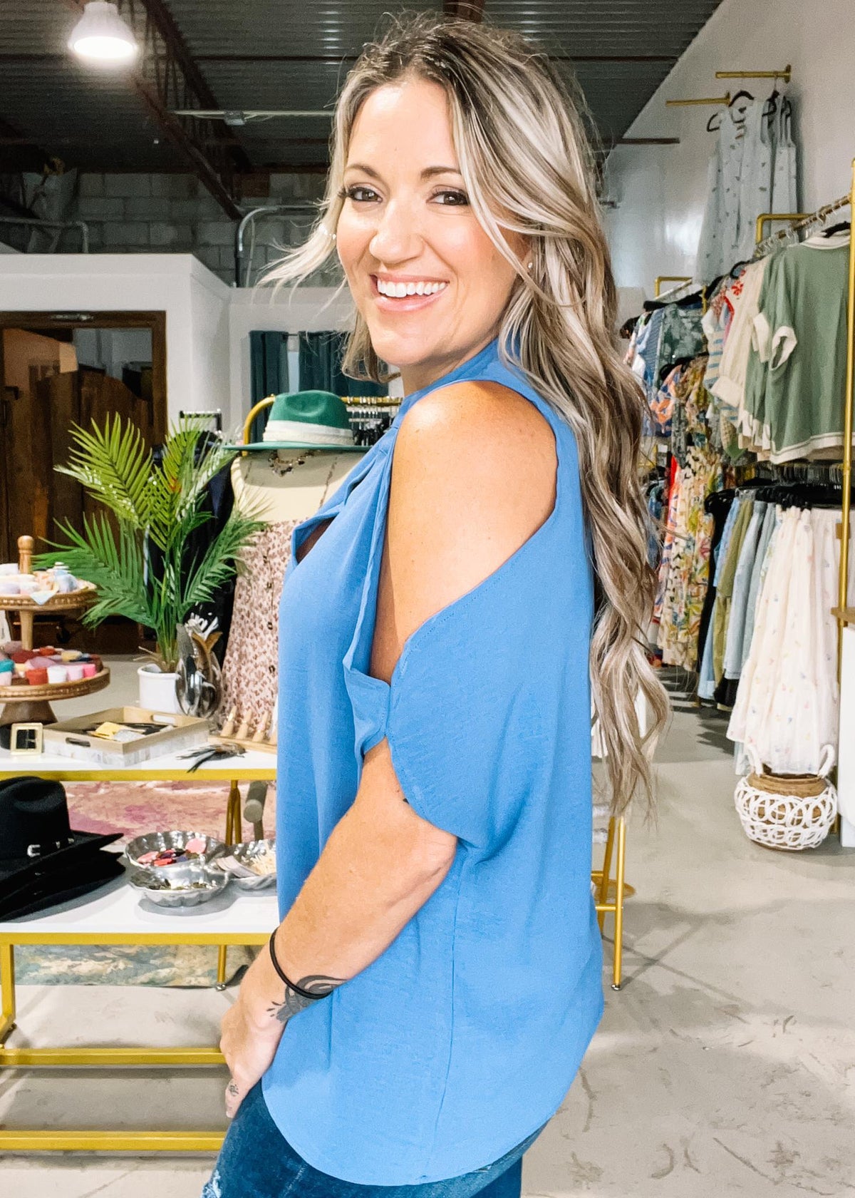 V-Neck Off Shoulder Air Flow Blouse