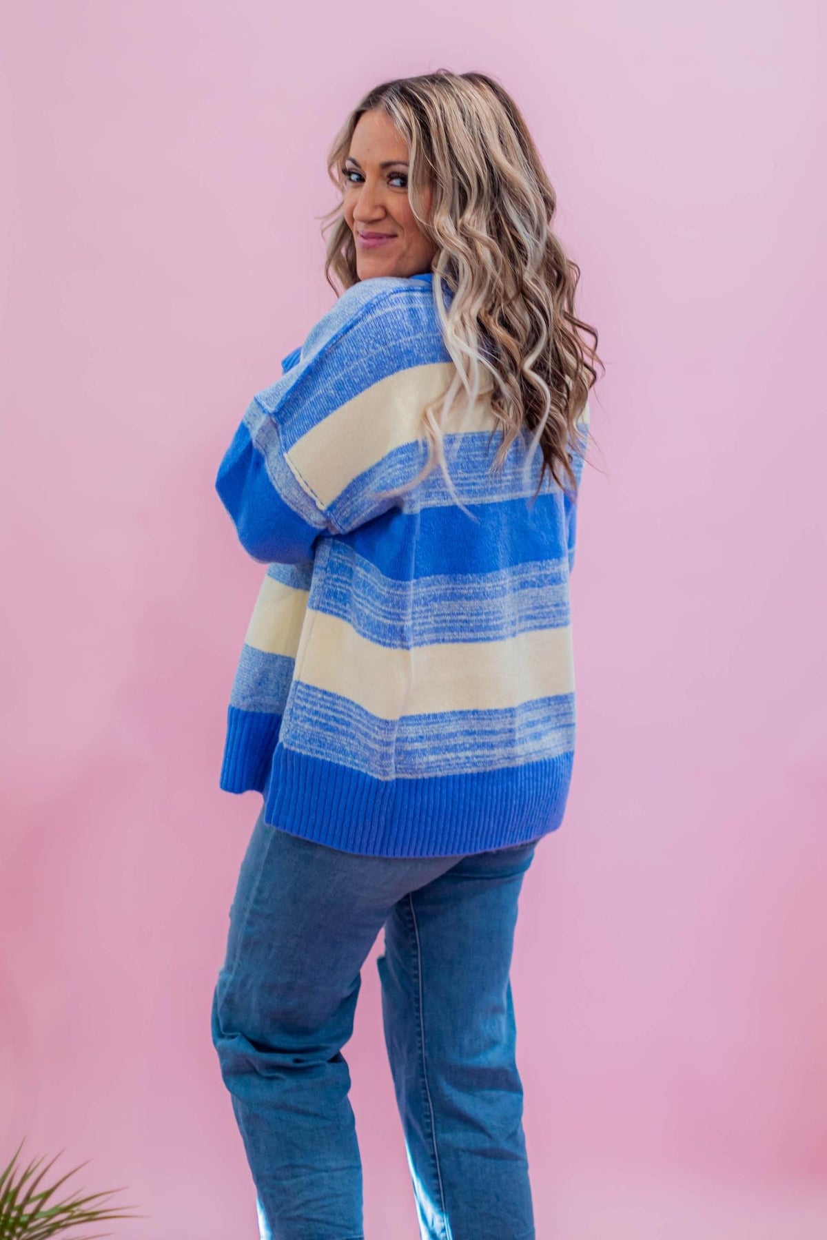 Chunky Knit Blue and Ivory Stripe Sweater