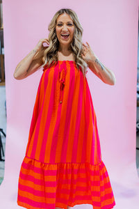 Fuchsia and Orange Stripe Maxi Dress