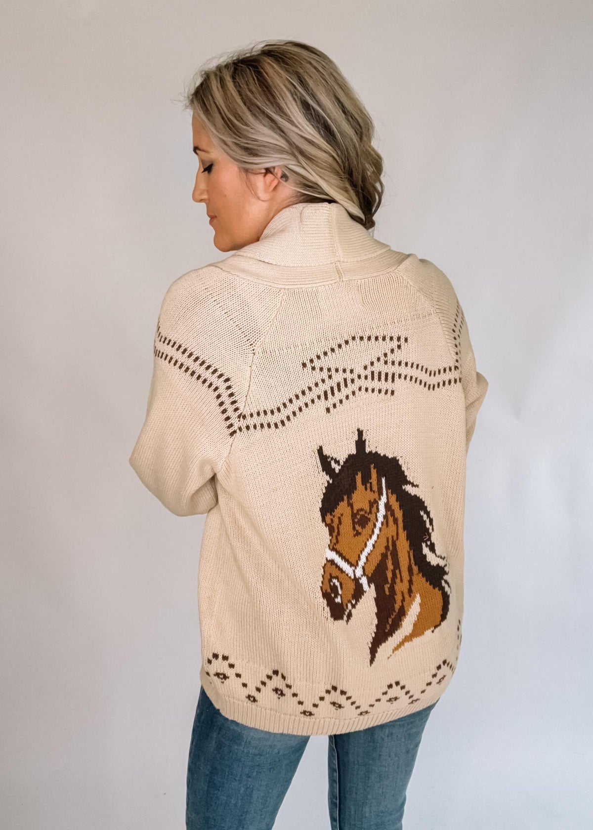 Horse Jacquard Shawl Knit Cardigan
