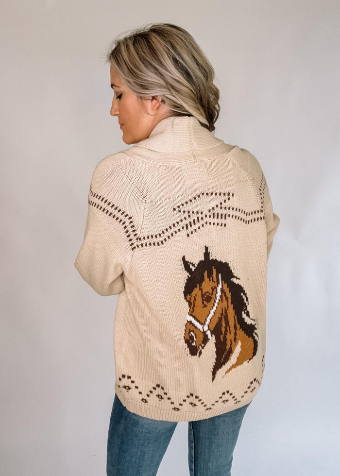 Horse Jacquard Shawl Knit Cardigan