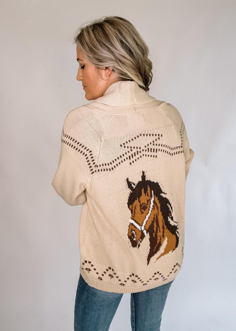 Horse Jacquard Shawl Knit Cardigan