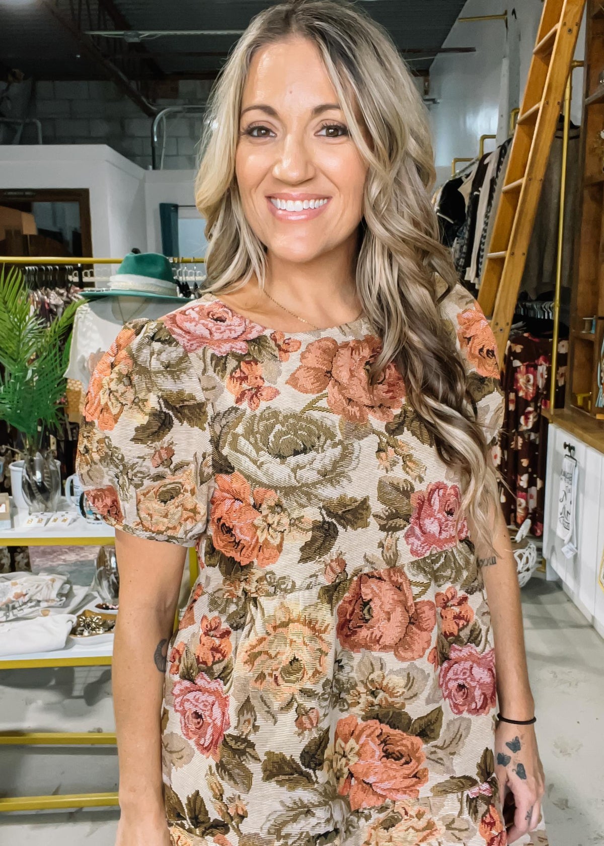 Floral Upholstered Jacquard Dress