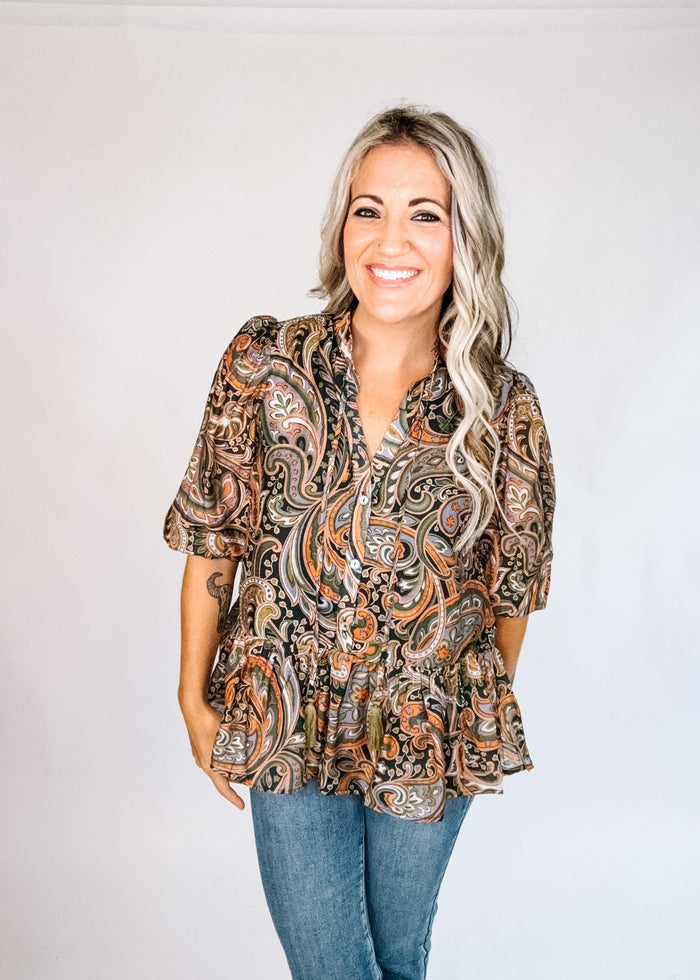 Green Orange Printed Blouse