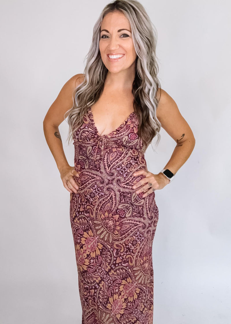 Purple Printed Open Back Chiffon Maxi