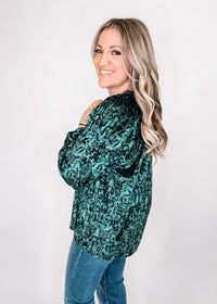 Green and Black Velvet Damask Top