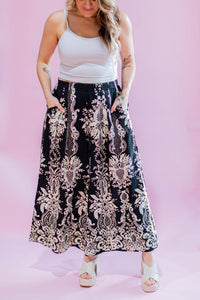 Black Damask Printed Pants