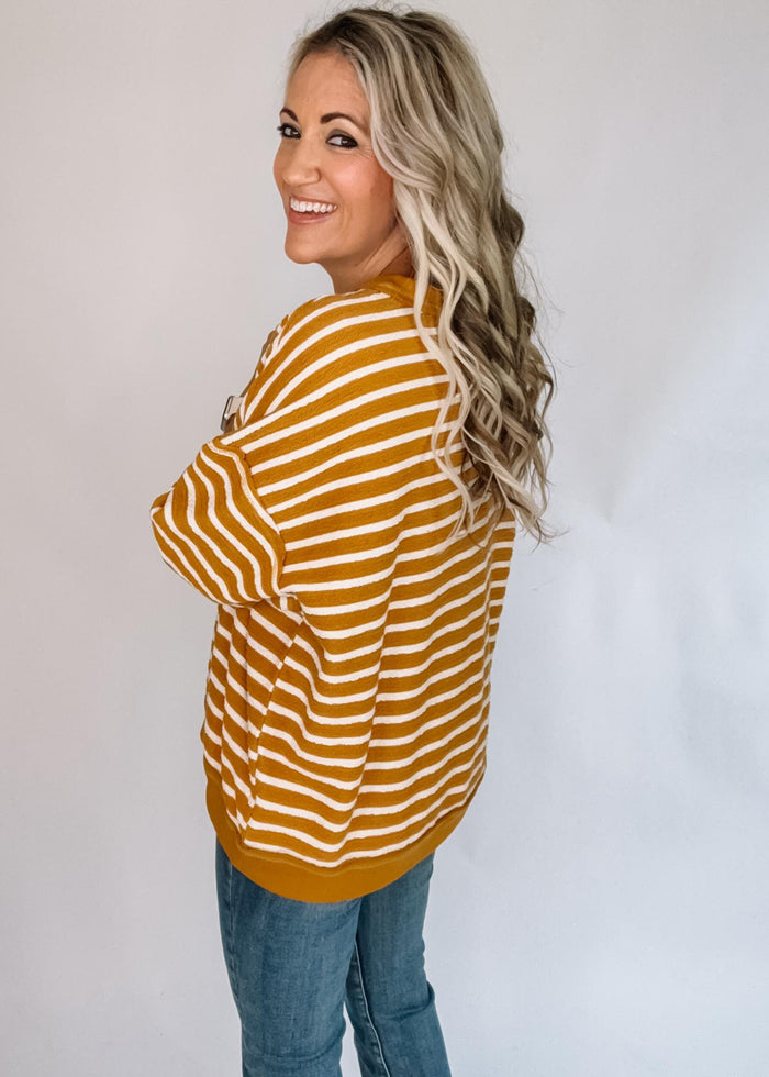 Mustard Stripe Round Neck Top