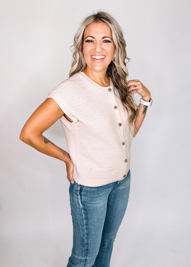 Button Down Short Sleeve Knit Vest