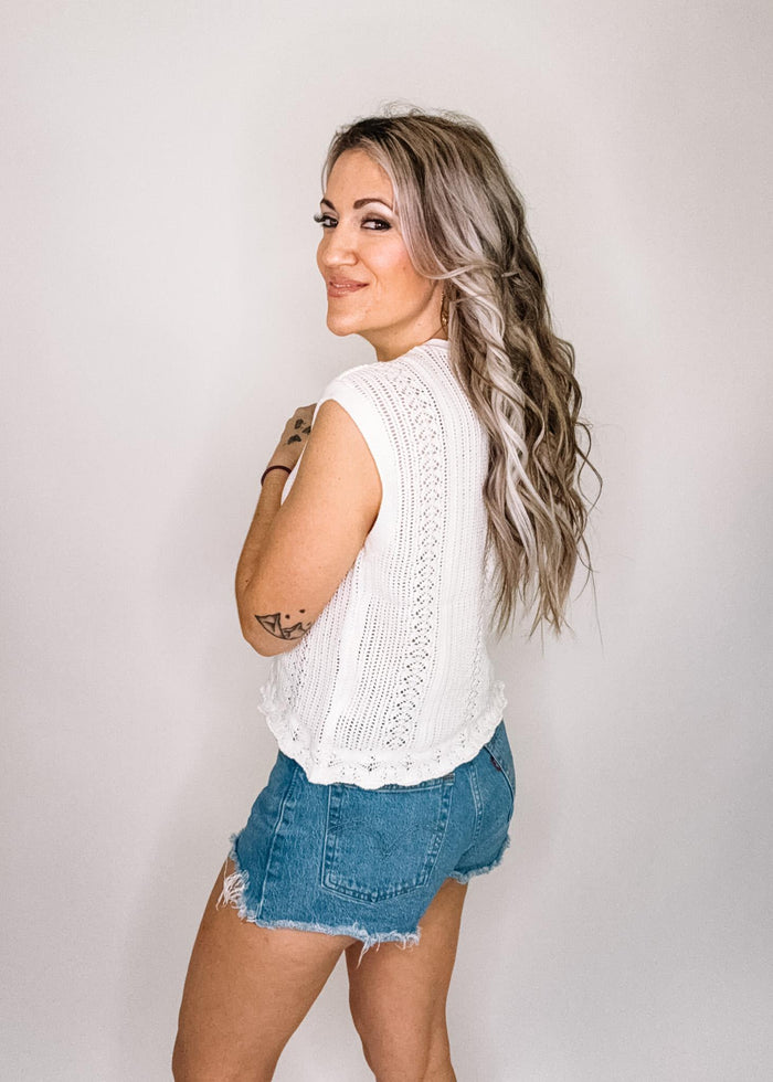 White Button Down Crochet Top