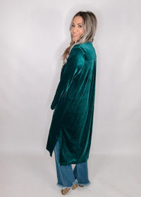 Teal Velvet Duster with Leopard Trim