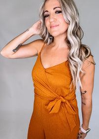 Mocha Adjustable Strap Surplice Jumpsuit