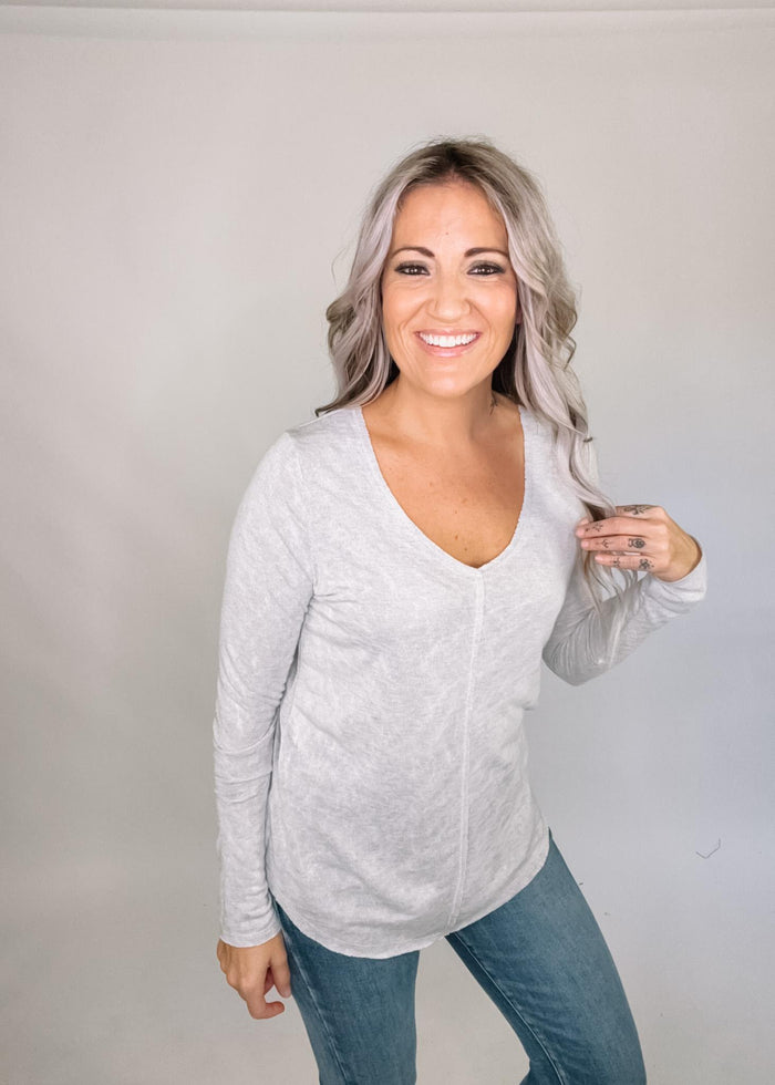 Grey Long Sleeve Burnout Top