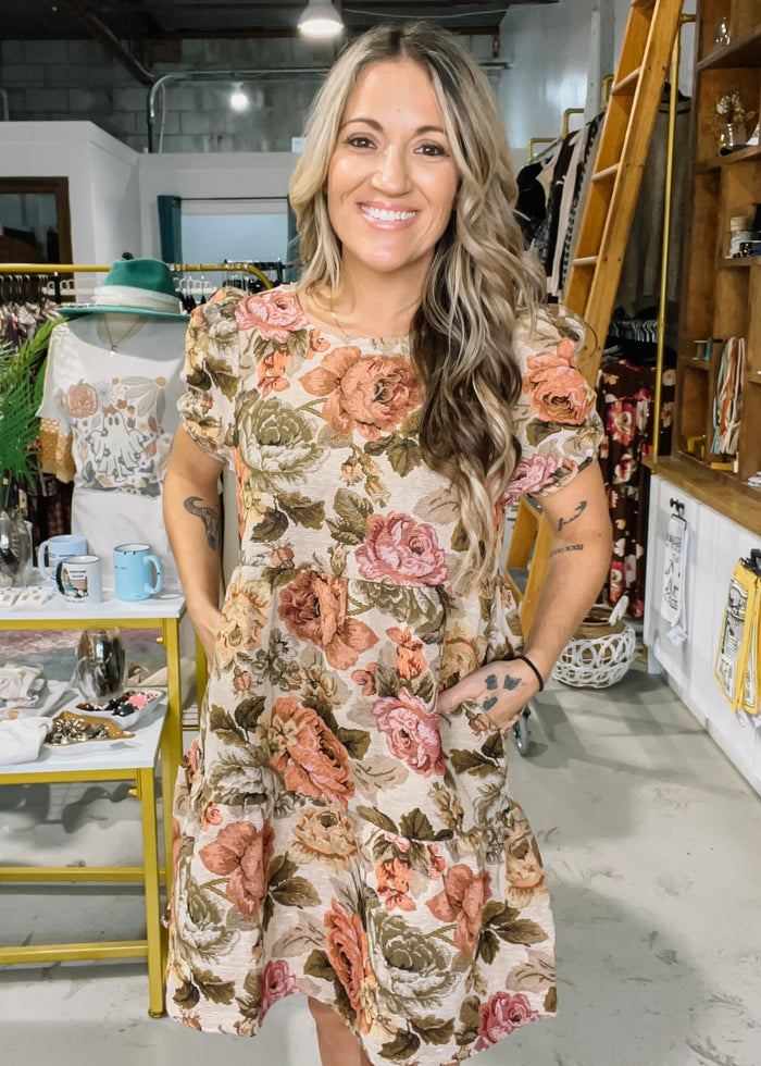 Floral Upholstered Jacquard Dress