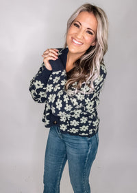 Navy Floral  Knit Cardigan