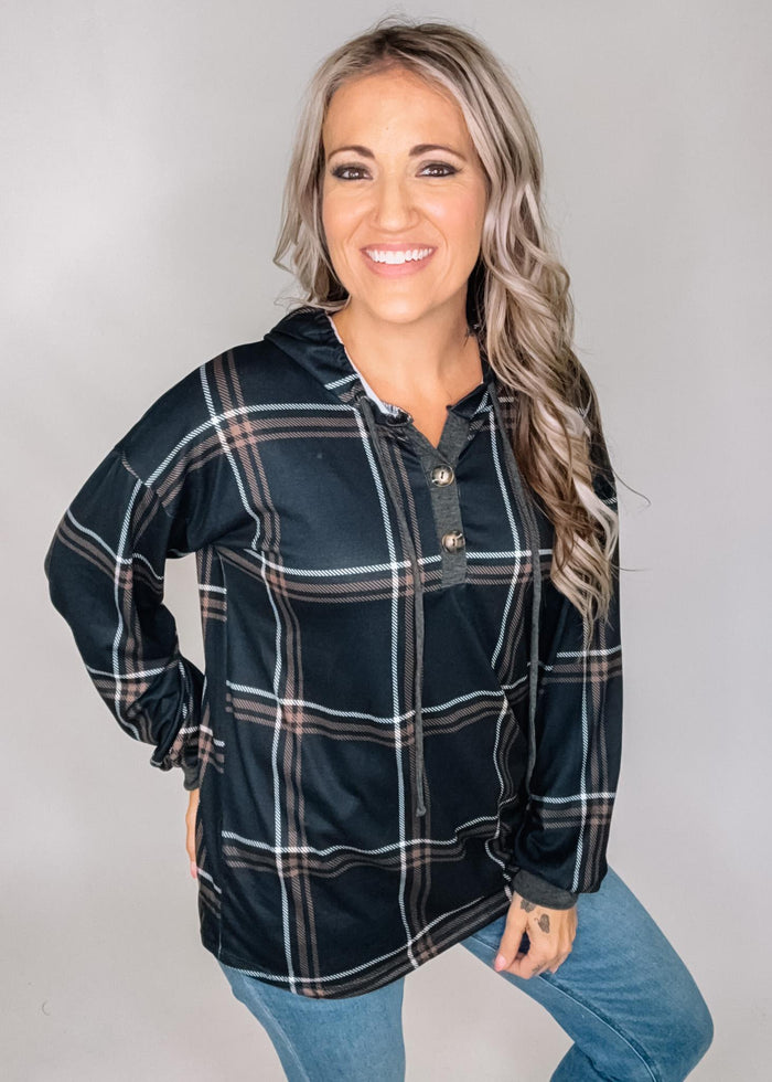 Black and Caramel Plaid Hoodie