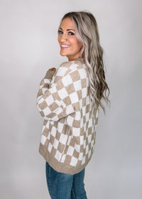Taupe and Ivory Checkered Cardigan
