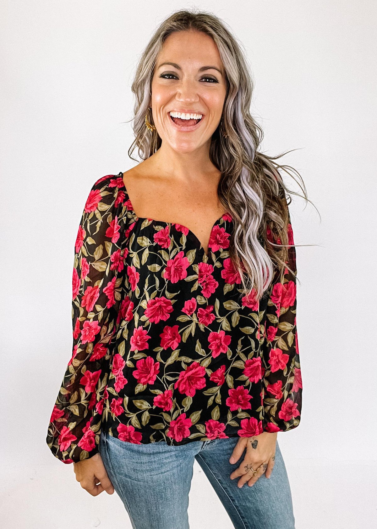 Fuchsia Floral Sweetheart Blouse