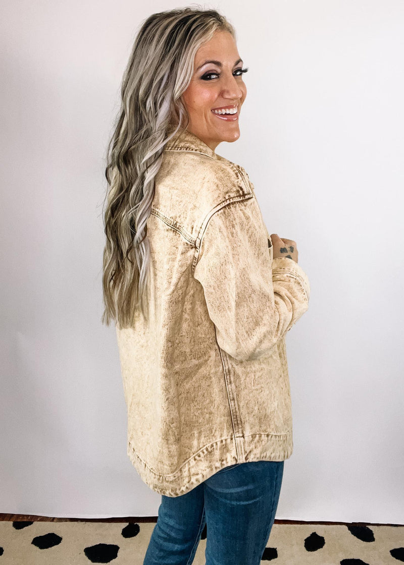 Taupe Vintage Washed Button Down Shacket