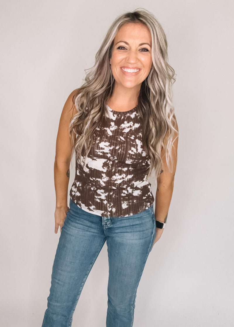 White and Brown Animal Print Tank Top