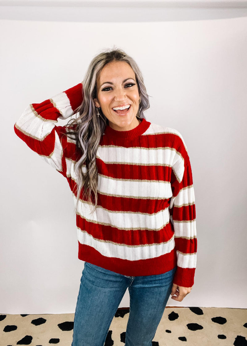 Red White Gold Stripe Holiday Knit