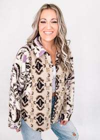 Oatmeal and Purple Mixed Print Shacket