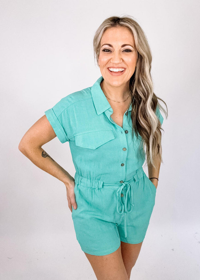 Aqua Short Sleeve Romper