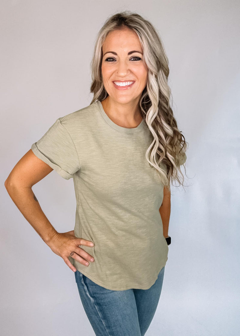 Round Neck Cuffed Sleeve T-Shirt