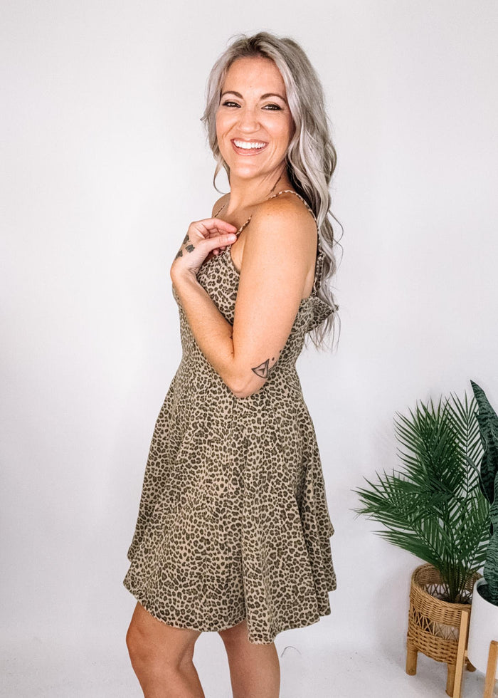 Fit and Flare Leopard Denim Mini Dress