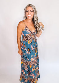 Blue Floral Twist Front Maxi