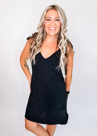 Black Airflow Mini Dress with Pockets