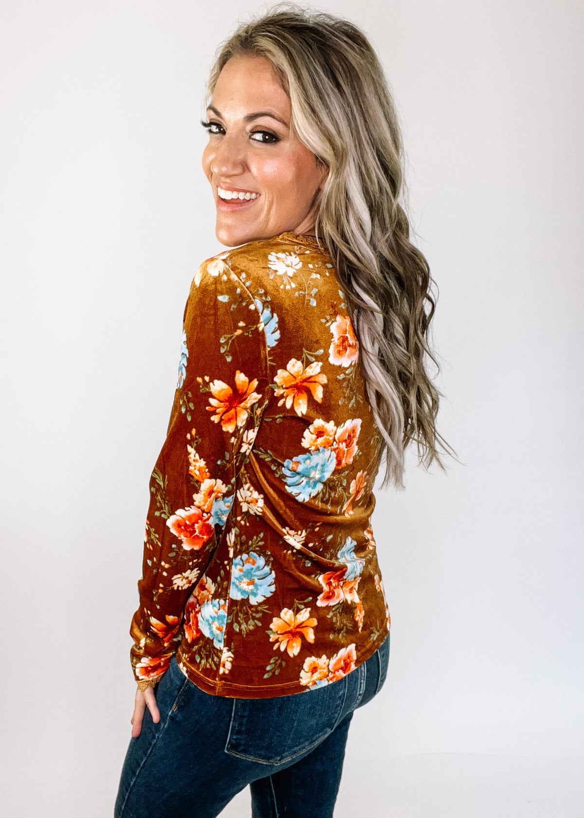 Rust Floral Velvet Top