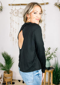 Ribbed Long Sleeve Open Back Top