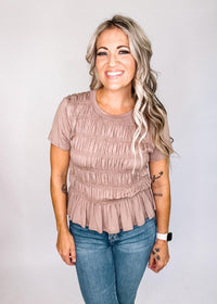 Solid Mocha Top with Smock Detail