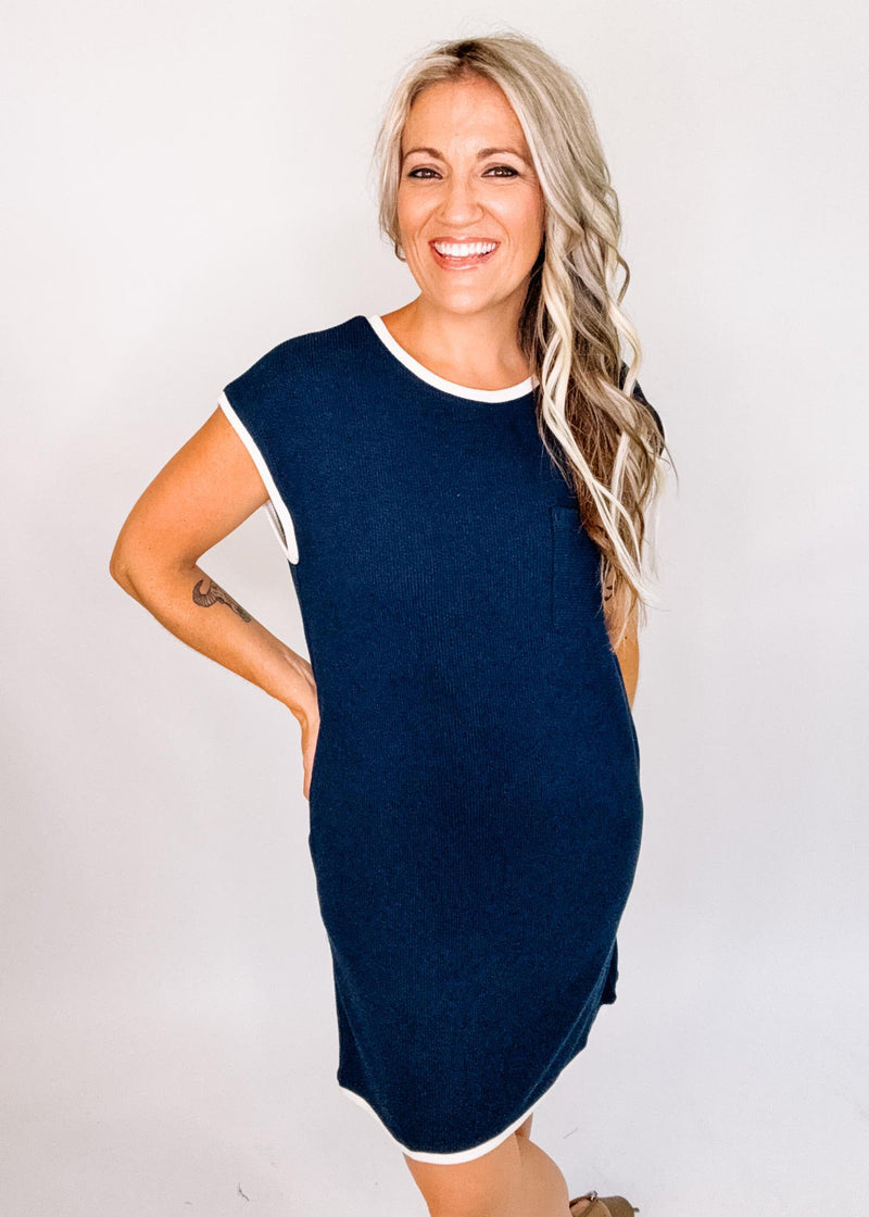 Contrast Trim Sleeveless Mini Dress
