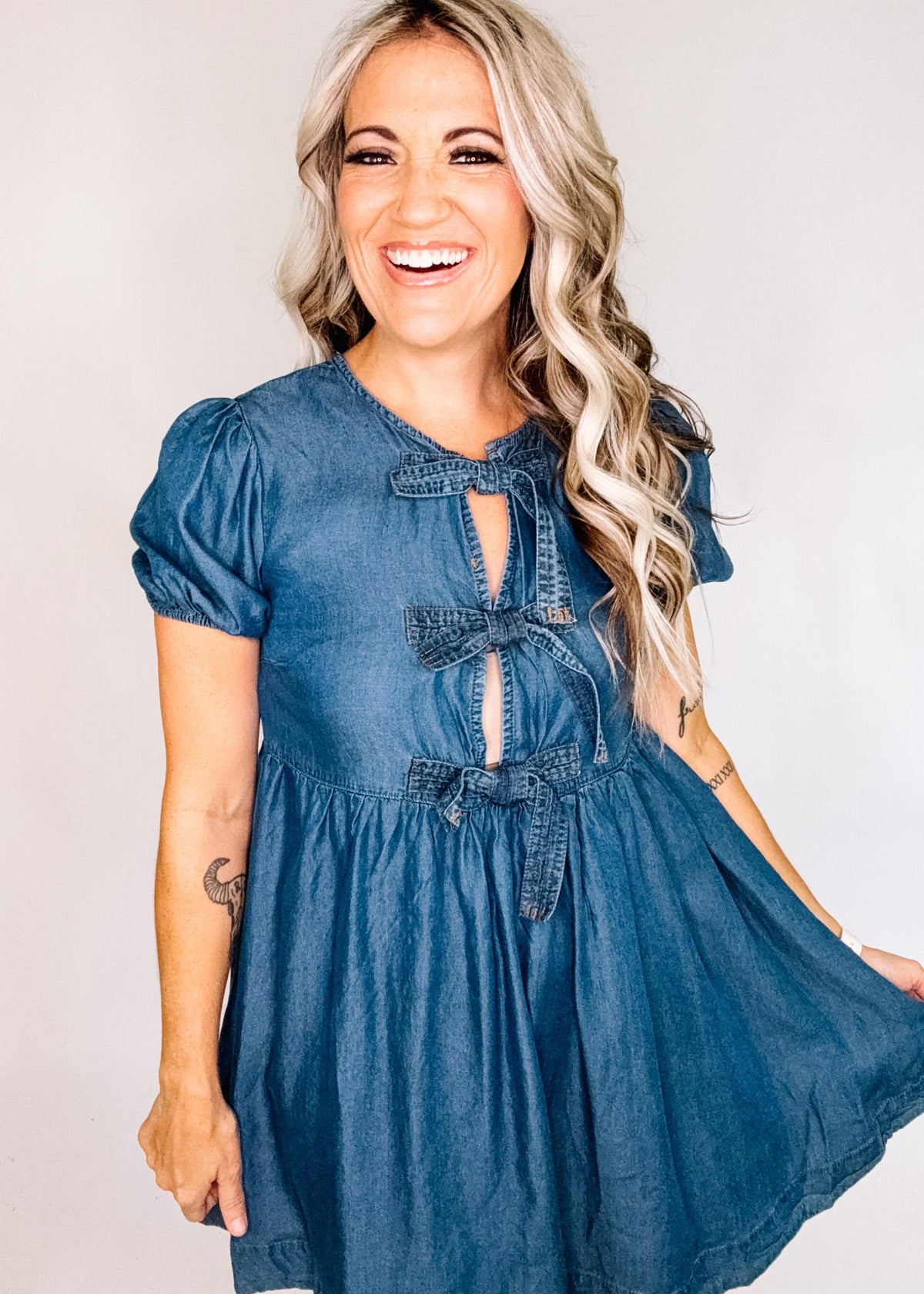 Dark Chambray Front Tie Mini Dress