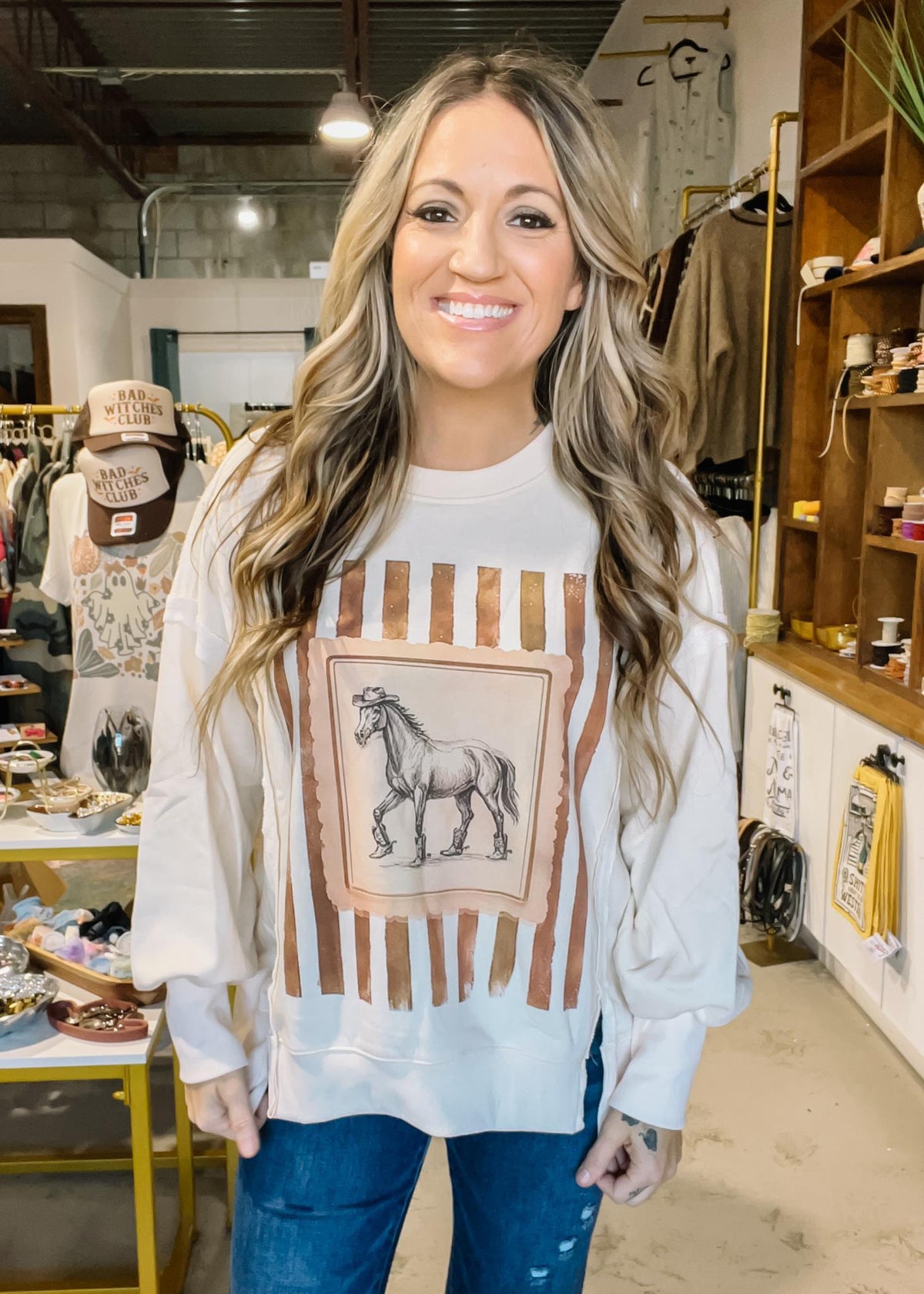 Ivory Vintage Rodeo Horse Pullover