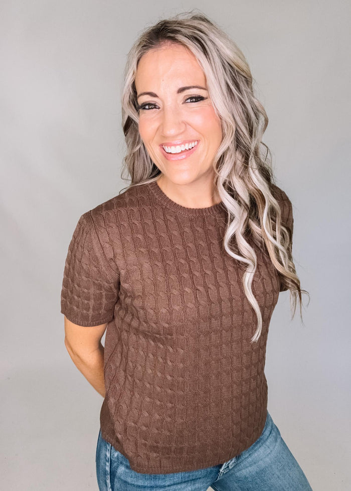 Short Sleeve Cable Knit Top